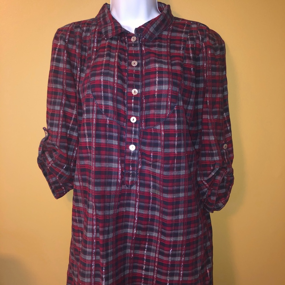 Chelsea Violet Red blue plaid tunic top